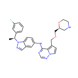 C[C@@H](c1cccc(F)c1)n1ncc2cc(Nc3ncnn4ccc(COC[C@@H]5CNCCO5)c34)ccc21 ZINC000028901178