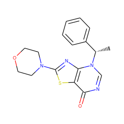 C[C@@H](c1ccccc1)n1cnc(=O)c2sc(N3CCOCC3)nc21 ZINC000084733407