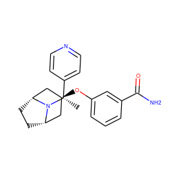 C[C@@H](c1ccncc1)N1[C@H]2CC[C@@H]1C[C@@H](Oc1cccc(C(N)=O)c1)C2 ZINC000101366428