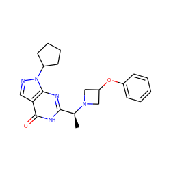 C[C@@H](c1nc2c(cnn2C2CCCC2)c(=O)[nH]1)N1CC(Oc2ccccc2)C1 ZINC000095571640