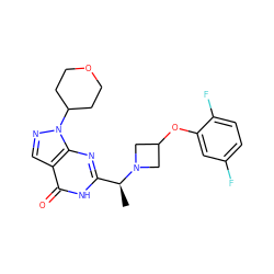 C[C@@H](c1nc2c(cnn2C2CCOCC2)c(=O)[nH]1)N1CC(Oc2cc(F)ccc2F)C1 ZINC000095580358