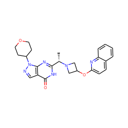 C[C@@H](c1nc2c(cnn2C2CCOCC2)c(=O)[nH]1)N1CC(Oc2ccc3ccccc3n2)C1 ZINC001772603164