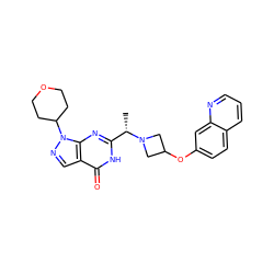 C[C@@H](c1nc2c(cnn2C2CCOCC2)c(=O)[nH]1)N1CC(Oc2ccc3cccnc3c2)C1 ZINC001772597264