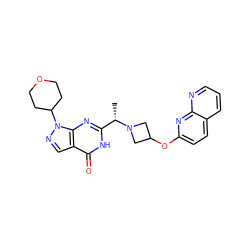 C[C@@H](c1nc2c(cnn2C2CCOCC2)c(=O)[nH]1)N1CC(Oc2ccc3cccnc3n2)C1 ZINC001772572984