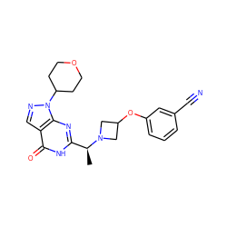 C[C@@H](c1nc2c(cnn2C2CCOCC2)c(=O)[nH]1)N1CC(Oc2cccc(C#N)c2)C1 ZINC001772573173