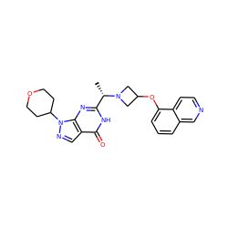 C[C@@H](c1nc2c(cnn2C2CCOCC2)c(=O)[nH]1)N1CC(Oc2cccc3cnccc23)C1 ZINC001772585010