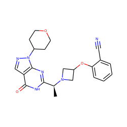 C[C@@H](c1nc2c(cnn2C2CCOCC2)c(=O)[nH]1)N1CC(Oc2ccccc2C#N)C1 ZINC001772581620