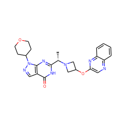 C[C@@H](c1nc2c(cnn2C2CCOCC2)c(=O)[nH]1)N1CC(Oc2cnc3ccccc3n2)C1 ZINC001772587513