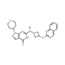 C[C@@H](c1nc2c(cnn2C2CCOCC2)c(=O)[nH]1)N1CC(Oc2ncc3ccccc3n2)C1 ZINC001772571641