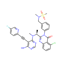 C[C@@H](c1nc2cccc(Cl)c2c(=O)n1-c1cccc(CN(C)S(C)(=O)=O)c1)N(C)c1ncnc(N)c1C#Cc1ccc(F)cn1 ZINC000219132053