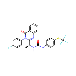 C[C@@H](c1nc2ccccc2c(=O)n1-c1ccc(F)cc1)N(C)C(=O)Nc1ccc(SC(F)(F)F)cc1 ZINC000136932163