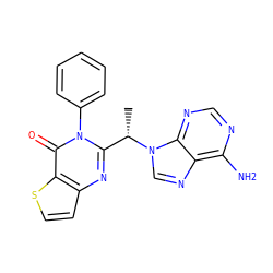 C[C@@H](c1nc2ccsc2c(=O)n1-c1ccccc1)n1cnc2c(N)ncnc21 ZINC000043195554