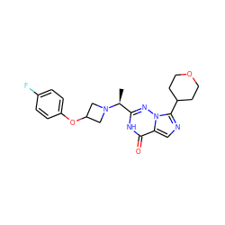 C[C@@H](c1nn2c(C3CCOCC3)ncc2c(=O)[nH]1)N1CC(Oc2ccc(F)cc2)C1 ZINC000205455934