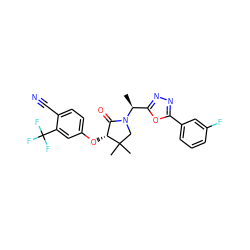 C[C@@H](c1nnc(-c2cccc(F)c2)o1)N1CC(C)(C)[C@H](Oc2ccc(C#N)c(C(F)(F)F)c2)C1=O ZINC000082157297