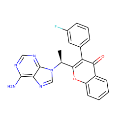 C[C@@H](c1oc2ccccc2c(=O)c1-c1cccc(F)c1)n1cnc2c(N)ncnc21 ZINC000095564495