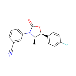 C[C@@H]1[C@H](c2ccc(F)cc2)OC(=O)N1c1cccc(C#N)c1 ZINC001772607613