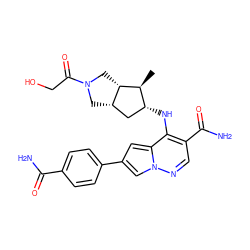 C[C@@H]1[C@H]2CN(C(=O)CO)C[C@H]2C[C@H]1Nc1c(C(N)=O)cnn2cc(-c3ccc(C(N)=O)cc3)cc12 ZINC000203805015