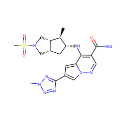 C[C@@H]1[C@H]2CN(S(C)(=O)=O)C[C@H]2C[C@H]1Nc1c(C(N)=O)cnn2cc(-c3nnn(C)n3)cc12 ZINC000203812309