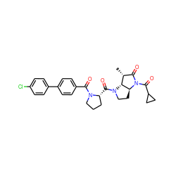 C[C@@H]1C(=O)N(C(=O)C2CC2)[C@H]2CCN(C(=O)[C@@H]3CCCN3C(=O)c3ccc(-c4ccc(Cl)cc4)cc3)[C@H]12 ZINC000027518220