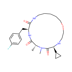 C[C@@H]1C(=O)N[C@@H](Cc2ccc(F)cc2)C(=O)NCCCCCOCCN[C@@H](C2CC2)C(=O)N1C ZINC001772636473