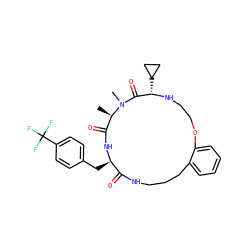 C[C@@H]1C(=O)N[C@H](Cc2ccc(C(F)(F)F)cc2)C(=O)NCCCc2ccccc2OCCN[C@@H](C2CC2)C(=O)N1C ZINC000073196219