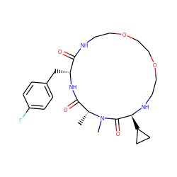 C[C@@H]1C(=O)N[C@H](Cc2ccc(F)cc2)C(=O)NCCOCCOCCN[C@@H](C2CC2)C(=O)N1C ZINC000201376444