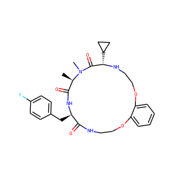 C[C@@H]1C(=O)N[C@H](Cc2ccc(F)cc2)C(=O)NCCOc2ccccc2OCCN[C@@H](C2CC2)C(=O)N1C ZINC001772571357