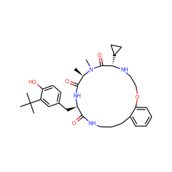 C[C@@H]1C(=O)N[C@H](Cc2ccc(O)c(C(C)(C)C)c2)C(=O)NCCCc2ccccc2OCCN[C@@H](C2CC2)C(=O)N1C ZINC001772639118