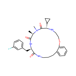 C[C@@H]1C(=O)N[C@H](Cc2cccc(F)c2)C(=O)NCCCc2ccccc2OCCN[C@@H](C2CC2)C(=O)N1C ZINC000073196217