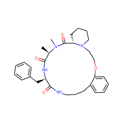 C[C@@H]1C(=O)N[C@H](Cc2ccccc2)C(=O)NCCCc2ccccc2OCCN2CCCC[C@H]2C(=O)N1C ZINC000145697785