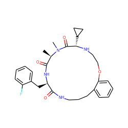 C[C@@H]1C(=O)N[C@H](Cc2ccccc2F)C(=O)NCCCc2ccccc2OCCN[C@@H](C2CC2)C(=O)N1C ZINC000073160954