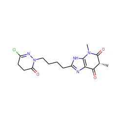 C[C@@H]1C(=O)c2nc(CCCCN3N=C(Cl)CCC3=O)[nH]c2N(C)C1=O ZINC000100034650