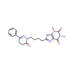 C[C@@H]1C(=O)c2nc(CCCCN3N=C(c4ccccc4)CCC3=O)[nH]c2N(C)C1=O ZINC000100034655