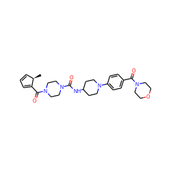 C[C@@H]1C=CC=C1C(=O)N1CCN(C(=O)NC2CCN(c3ccc(C(=O)N4CCOCC4)cc3)CC2)CC1 ZINC000169703269