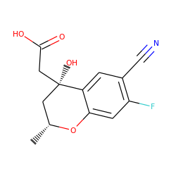 C[C@@H]1C[C@@](O)(CC(=O)O)c2cc(C#N)c(F)cc2O1 ZINC000013456214