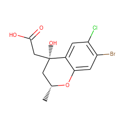 C[C@@H]1C[C@@](O)(CC(=O)O)c2cc(Cl)c(Br)cc2O1 ZINC000013456217