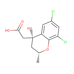 C[C@@H]1C[C@@](O)(CC(=O)O)c2cc(Cl)cc(Cl)c2O1 ZINC000013456120