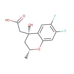 C[C@@H]1C[C@@](O)(CC(=O)O)c2cc(F)c(F)cc2O1 ZINC000013456211