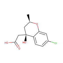 C[C@@H]1C[C@@](O)(CC(=O)O)c2ccc(Cl)cc2O1 ZINC000013456177