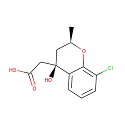 C[C@@H]1C[C@@](O)(CC(=O)O)c2cccc(Cl)c2O1 ZINC000013456191