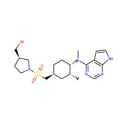 C[C@@H]1C[C@@H](CS(=O)(=O)N2CC[C@@H](CO)C2)CC[C@@H]1N(C)c1ncnc2[nH]ccc12 ZINC000117609398