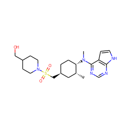 C[C@@H]1C[C@@H](CS(=O)(=O)N2CCC(CO)CC2)CC[C@@H]1N(C)c1ncnc2[nH]ccc12 ZINC000117610929