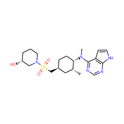 C[C@@H]1C[C@@H](CS(=O)(=O)N2CCC[C@@H](O)C2)CC[C@@H]1N(C)c1ncnc2[nH]ccc12 ZINC000116506621