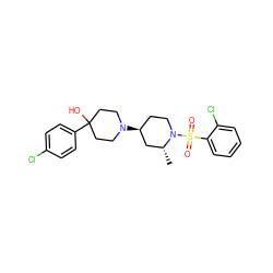 C[C@@H]1C[C@@H](N2CCC(O)(c3ccc(Cl)cc3)CC2)CCN1S(=O)(=O)c1ccccc1Cl ZINC000029125363