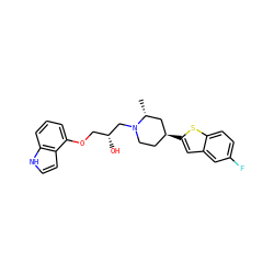 C[C@@H]1C[C@@H](c2cc3cc(F)ccc3s2)CCN1C[C@H](O)COc1cccc2[nH]ccc12 ZINC000013535666