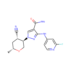 C[C@@H]1C[C@H](C#N)[C@@H](n2cc(C(N)=O)c(Nc3ccnc(F)c3)n2)CO1 ZINC000221258287