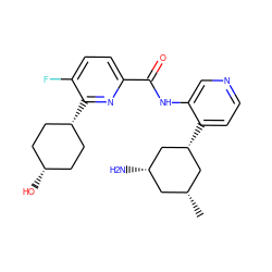 C[C@@H]1C[C@H](N)C[C@H](c2ccncc2NC(=O)c2ccc(F)c([C@H]3CC[C@@H](O)CC3)n2)C1 ZINC000169697097