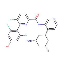 C[C@@H]1C[C@H](N)C[C@H](c2ccncc2NC(=O)c2ccc(F)c(-c3c(F)cc(O)cc3F)n2)C1 ZINC000167449700