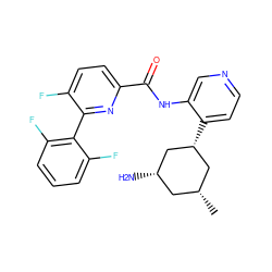 C[C@@H]1C[C@H](N)C[C@H](c2ccncc2NC(=O)c2ccc(F)c(-c3c(F)cccc3F)n2)C1 ZINC000116907270