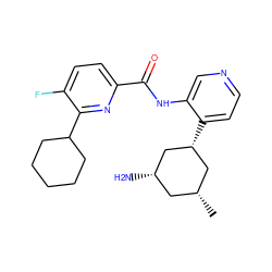 C[C@@H]1C[C@H](N)C[C@H](c2ccncc2NC(=O)c2ccc(F)c(C3CCCCC3)n2)C1 ZINC000140136618